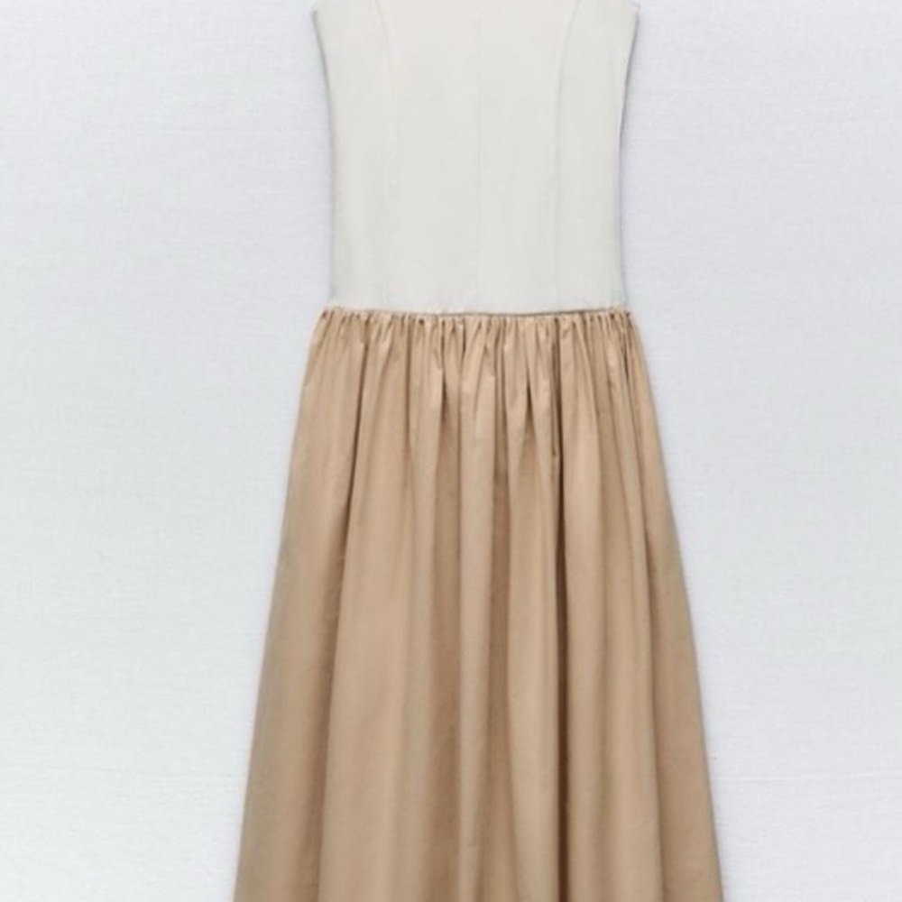 Elegant Cream and Tan Zara Dress New With Tag